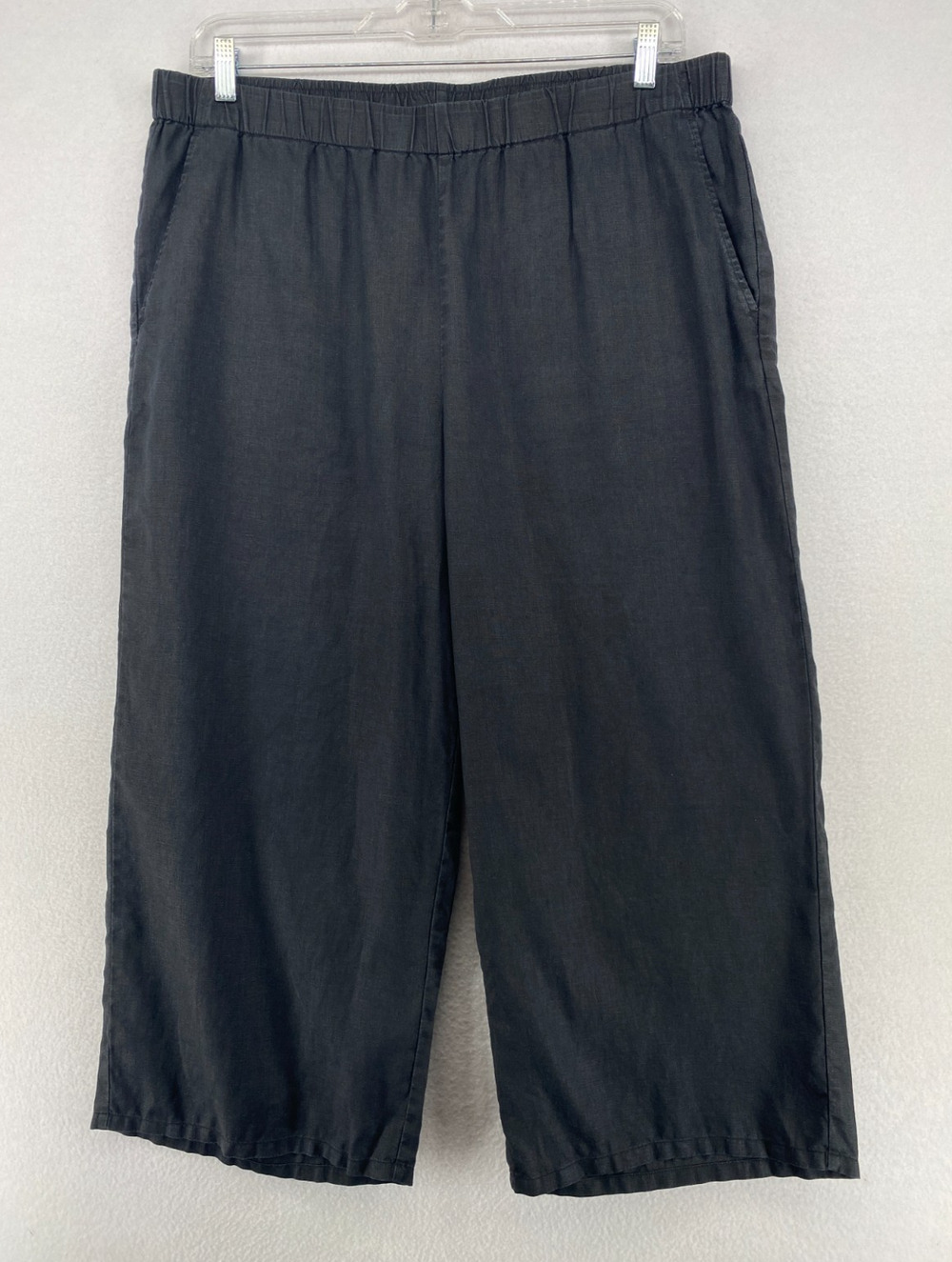EILEEN FISHER Pants XL Organic Linen Wide Leg Cropped Pull On Washed Black